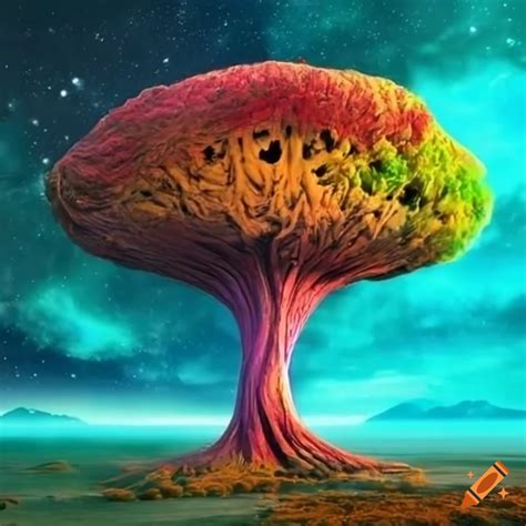 An alien like planet with colourful trees and weird animals