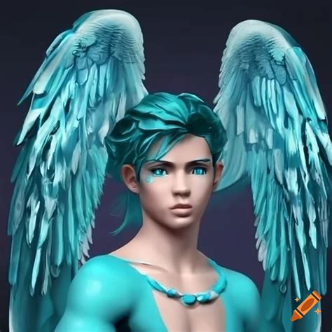 Handsome male angel with colorful bird wings on Craiyon