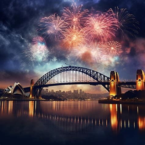 Premium Photo | Fireworks over sydney harbour bridge and sydney harbour ...