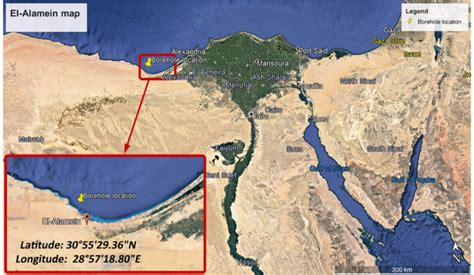 Map of the investigated area, Al-Alamein, and the boring location | Download Scientific Diagram