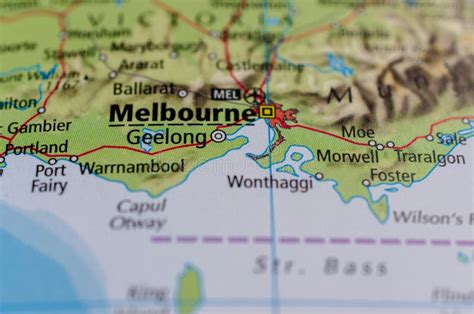 Melbourne on map stock photo. Image of harbor, close - 114065274