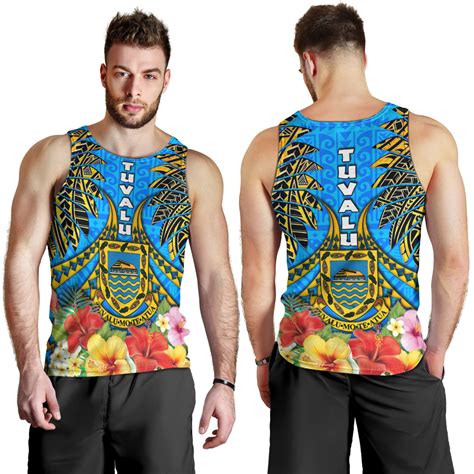 Tuvalu Polynesian Men Tank Top - Tuvalu Independence Day with Polynesian Hibiscus