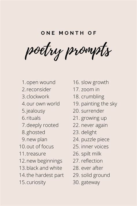 One month of poetry writing prompts | Writing prompts poetry, Writing inspiration prompts, Daily ...