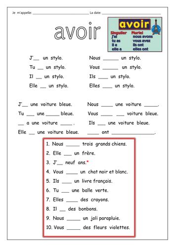 Le verbe 'avoir' | Teaching Resources | French worksheets, French teaching resources, Basic ...