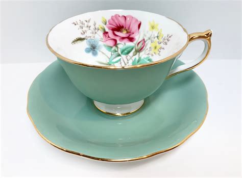 Seafoam Green Aynsley Tea Cup and Saucer, Sage Aynsley, Antique Teacups, Bone China Tea Cups ...