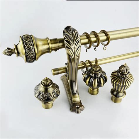 Elegant Antique Brass and Copper Curtain Rod with Double Bracket