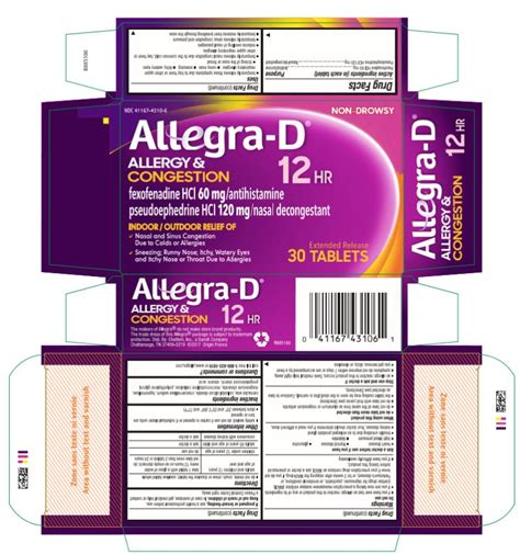 NDC 41167-4310 Allegra-d Allergy And Congestion Tablet, Film Coated, Extended Release Oral