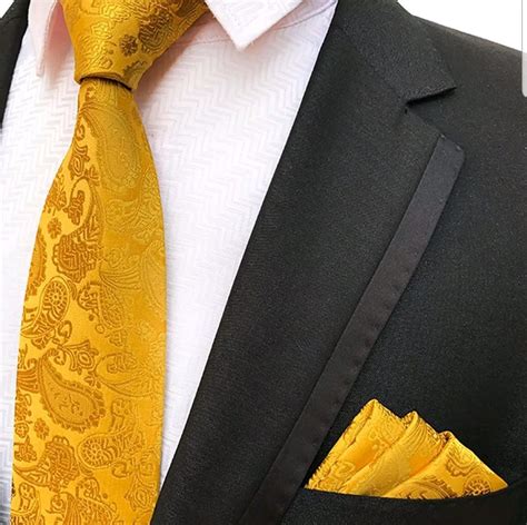 Mustard Yellow Tie and Pocket Square Set - Mens Fashion | Tie and ...