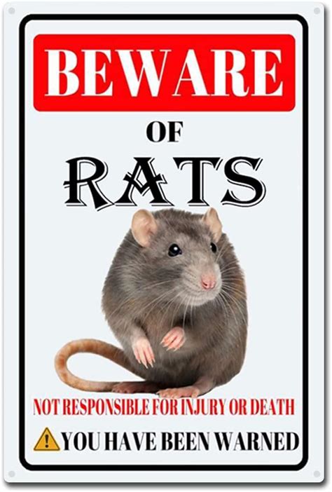 Amazon.com: RSPYOAG Rats Tin Sign Beware of Rats Metal Sign Funny Home ...