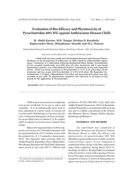 (PDF) Evaluation of Bio-Efficacy and Phytotoxicity of Chlorothalonil 75 % WP against Fruit Rot ...