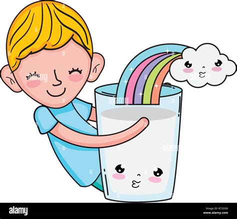 little boy with milk and rainbow kawaii character Stock Vector Image ...