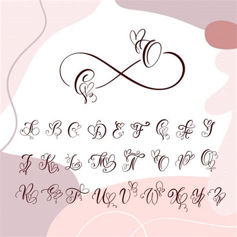 Alphabet Monogramme De Calligraphie Coeur Manuscrite. Police Cursive ...