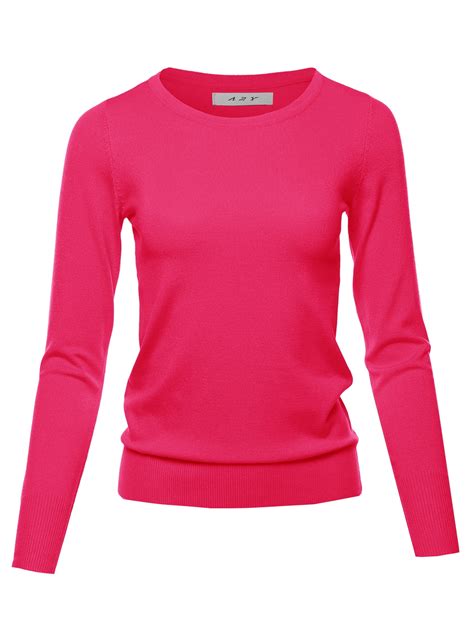 A2Y Women's Fitted Crew Neck Long Sleeve Pullover Classic Sweater Hot Pink M - Walmart.com