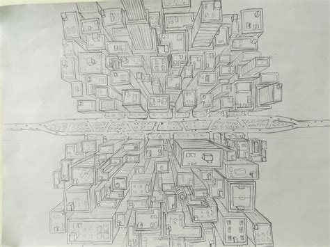 My attempt at drawing a city using 1-point perspective : r/drawing