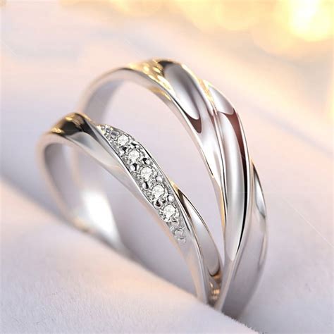 White Gold Plated Simple Promise Rings For Couples In 925 Sterling Silver