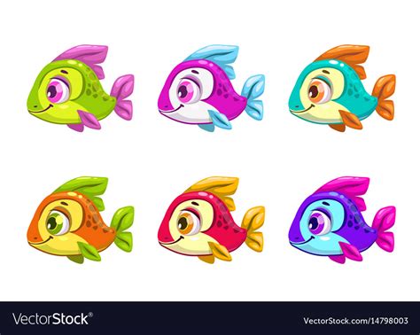 Colorful cartoon fishes set Royalty Free Vector Image