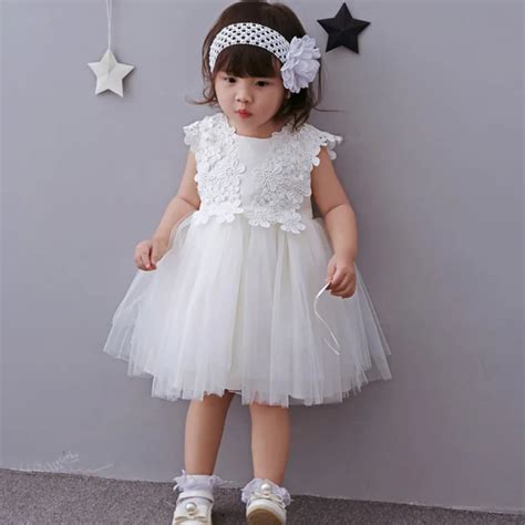 2018 formal elegant 1 year old birthday dress sweet baby girl white party vestido baby toddler ...