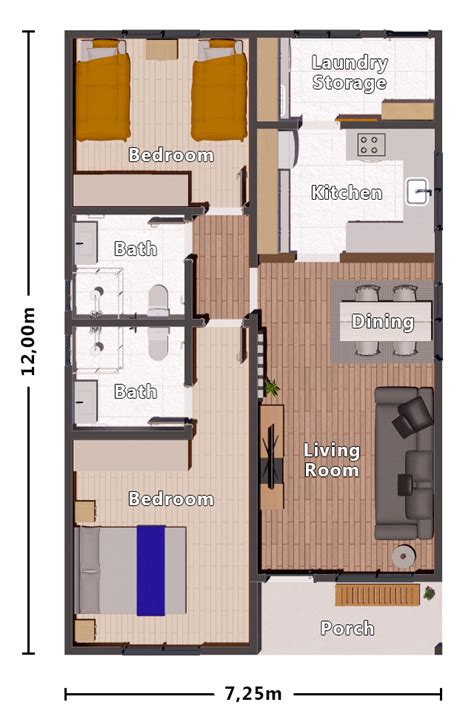 Simple House Design - 2 Bedroom House Plan - H1