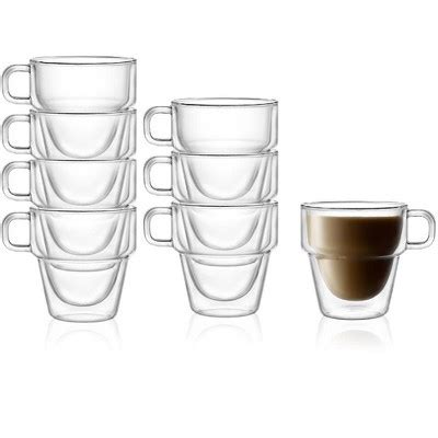 Joyjolt Stoiva Double Walled Coffee Mugs-set Of 8 Stackable Large Coffee Mugs With Handle - 11.5 ...