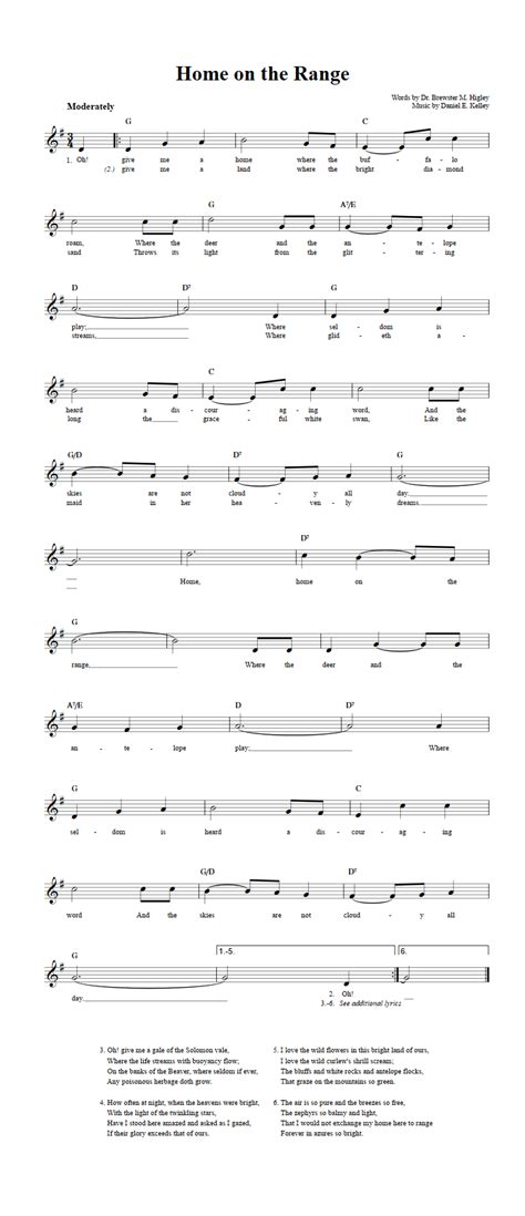 Home on the Range B-Flat Instrument Sheet Music (Lead Sheet) with ...