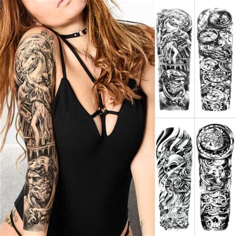 4 Large Arm Sleeve Tattoo Roman Hero Waterproof Temporary Tatto Sticker ...