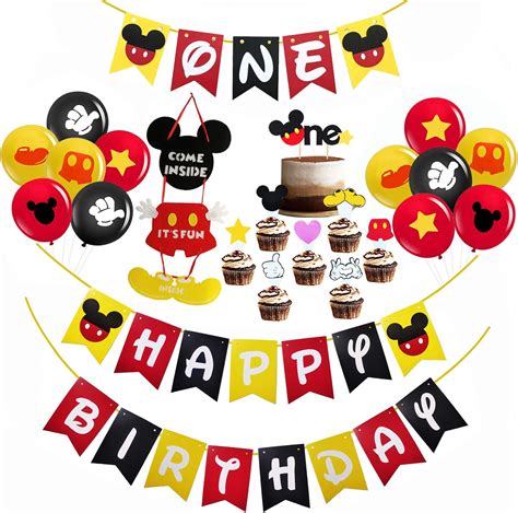 Buy Mickey Mouse First Birthday Decorations, Mickey Mouse Happy Birthday Banner, Mickey Mouse ...