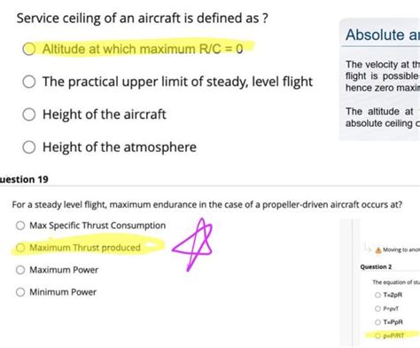 Solved Service ceiling of an aircraft is defined as ? | Chegg.com