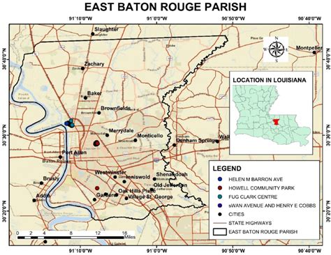 Map of East Baton Rouge displaying the selected field areas. | Download ...