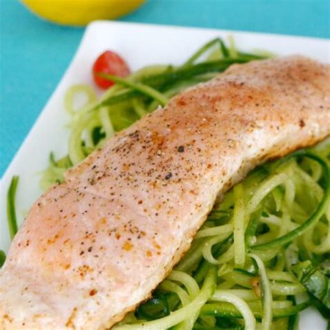 Butter Poached Salmon with Cucumber Noodles - low carb recipe