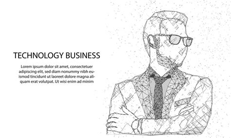 Abstract man portrait by high tech businessman on polygon from dotted lines and dark background ...