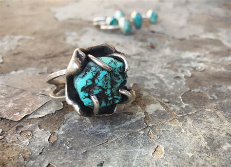 Natural Turquoise Ring Women's Size 8, Chunky Turquoise Jewelry, Contemporary Southwestern Ring ...