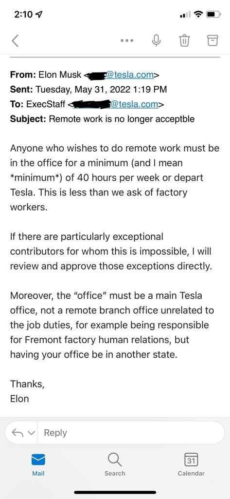 Elon Musk says in a leaked email: All Tesla employees must return to ...