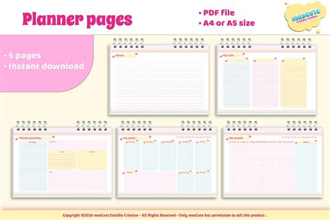 Planner template Printable Pages size A5 A4 | Etsy