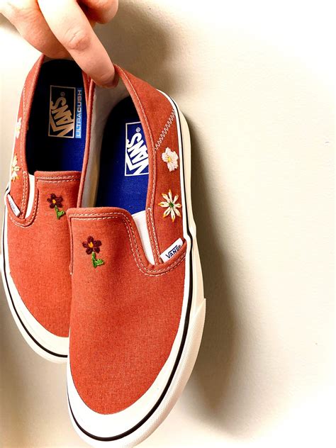 Custom Flower Vans Embroidered, Custom Vans slip ons in 2020 | Vans slip on, Embroidered vans ...