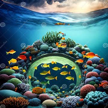 Fantasy Underwater Deep Ocean Mysterious Antiquity Library Background, 3d Digital Art Style ...