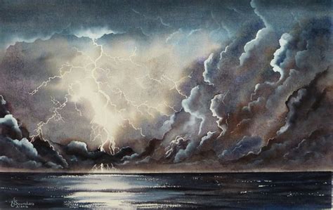 Stormy Night - Original watercolour by Nicki Saunders | Original watercolors, Art, Stormy night