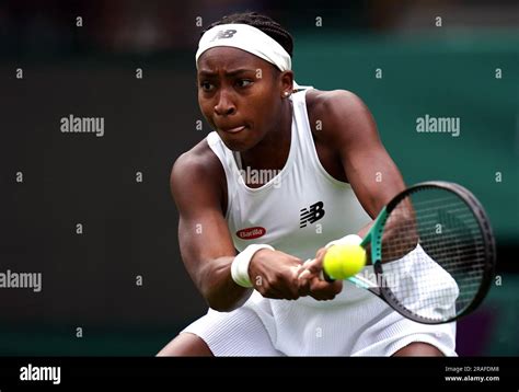 Coco Gauff in action against Sofia Kenin (not pictured) on day one of ...