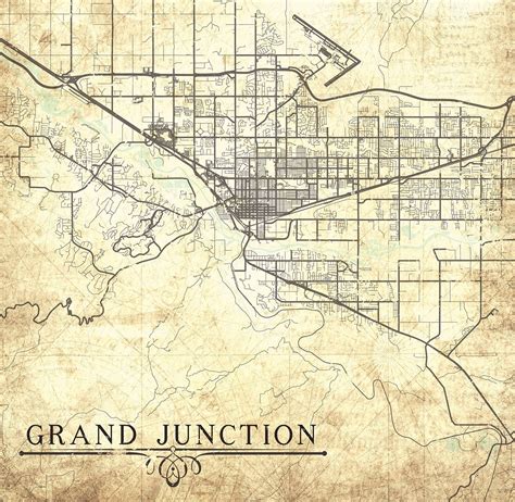 City Street Road Map Grand Junction Map Print Grand Junction Wall Art Colorado CO USA Map Poster ...