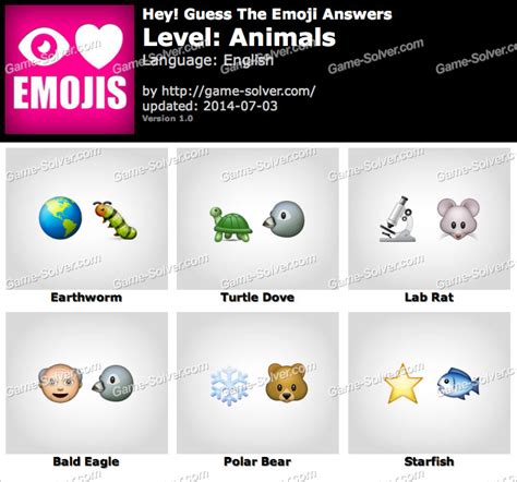 Hey Guess The Emoji Animals Answers - Game Solver