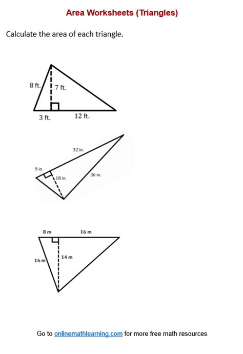 Area of Triangle Worksheets (printable, online, answers, examples)