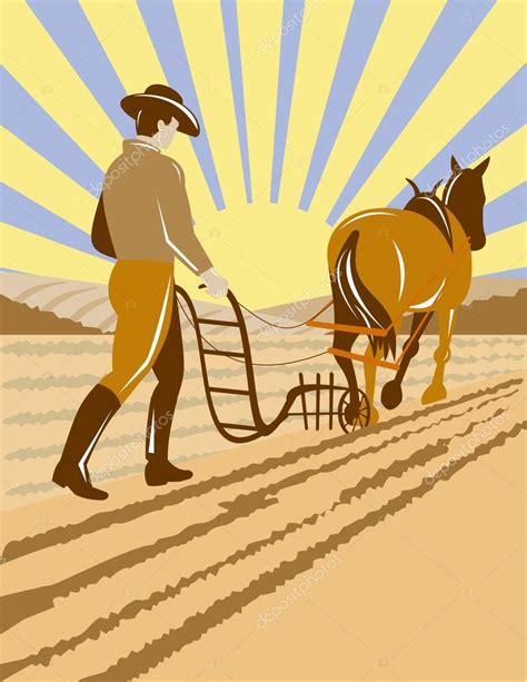 Farmer and horse plowing the farm — Stock Vector © patrimonio #27773025