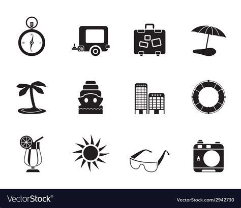 Silhouette travel and trip icons Royalty Free Vector Image