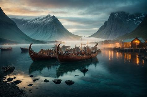 Premium AI Image | Nordic Saga Viking Ships at Twilight