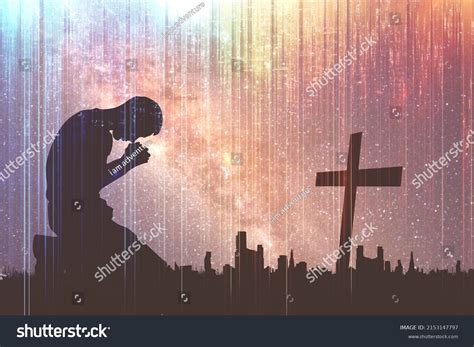 Silhouette Christian Praying Hands Spiritual Religious Stock Photo ...