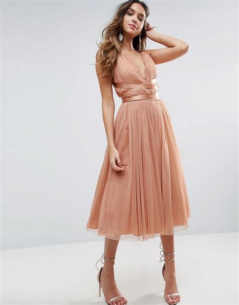 Lyst - Asos Premium Tulle Midi Prom Dress With Ribbon Ties in Pink