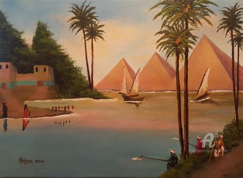 Nubian Village on the banks of the Nile, Egypt Painting by L ...