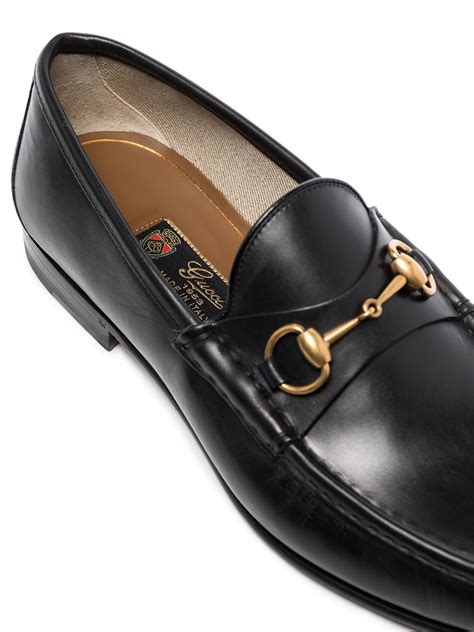 Gucci Black Leather Loafers With Iconic Horsebit | ModeSens