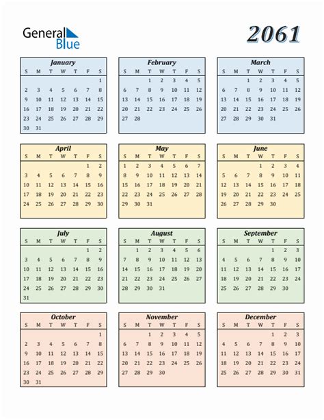 Free 2061 Calendars in PDF, Word, Excel