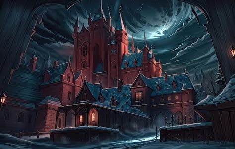 Premium AI Image | anime style a dark castle in the night