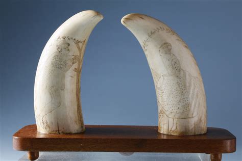 Pair Scrimshaw Sperm Whale Teeth - Pair of Antique Scrimshaw Sperm Whale Teeth, circa 1850 ...